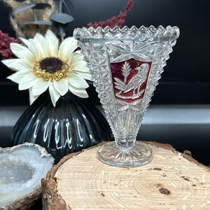 Vintage Hofbauer Byrdes Ruby Red Bird Mini Crystal Ovoid Vase